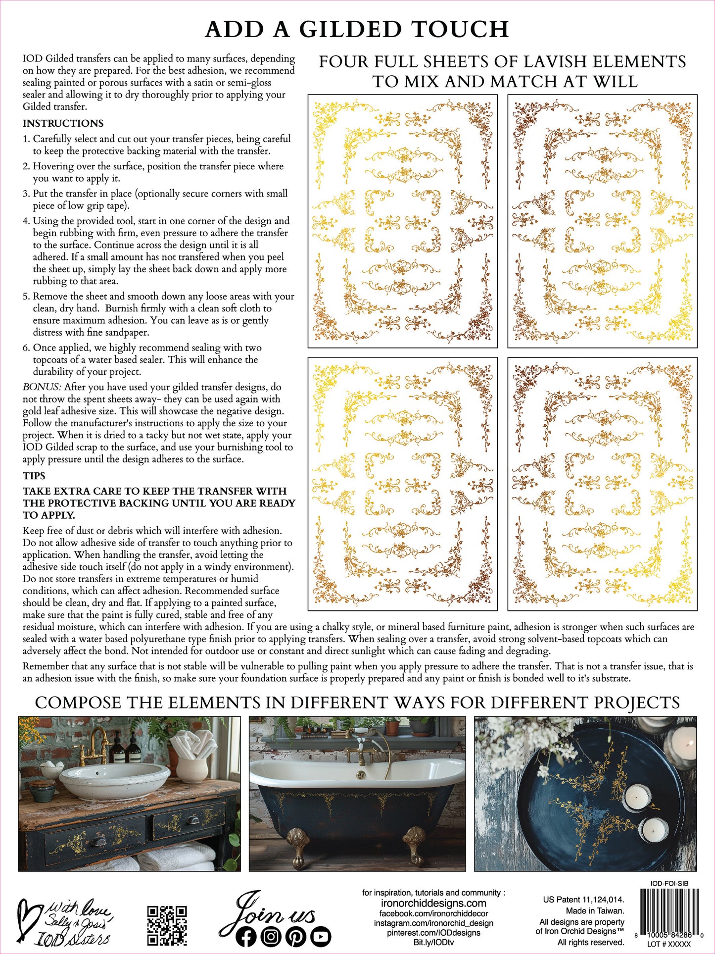 Si Belle 16x12” Foil Transfer FOUR Sheet Set by Iron Orchid Designs (IOD)