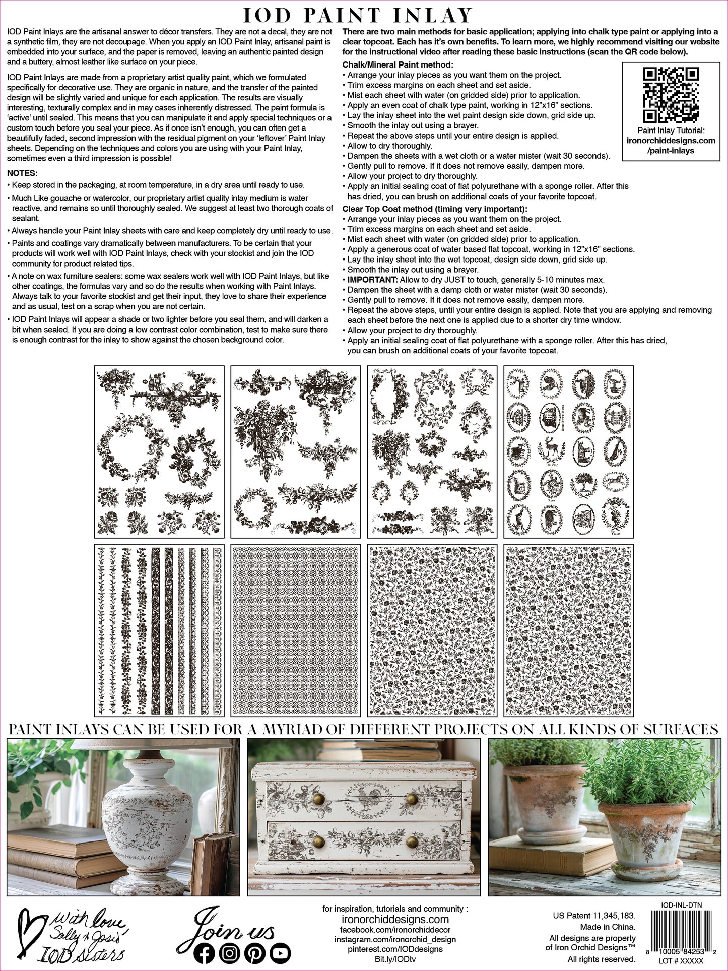 Delft Traditions Noir 12x16" Paint Inlay EIGHT Sheet Set by Iron Orchid Designs (IOD)