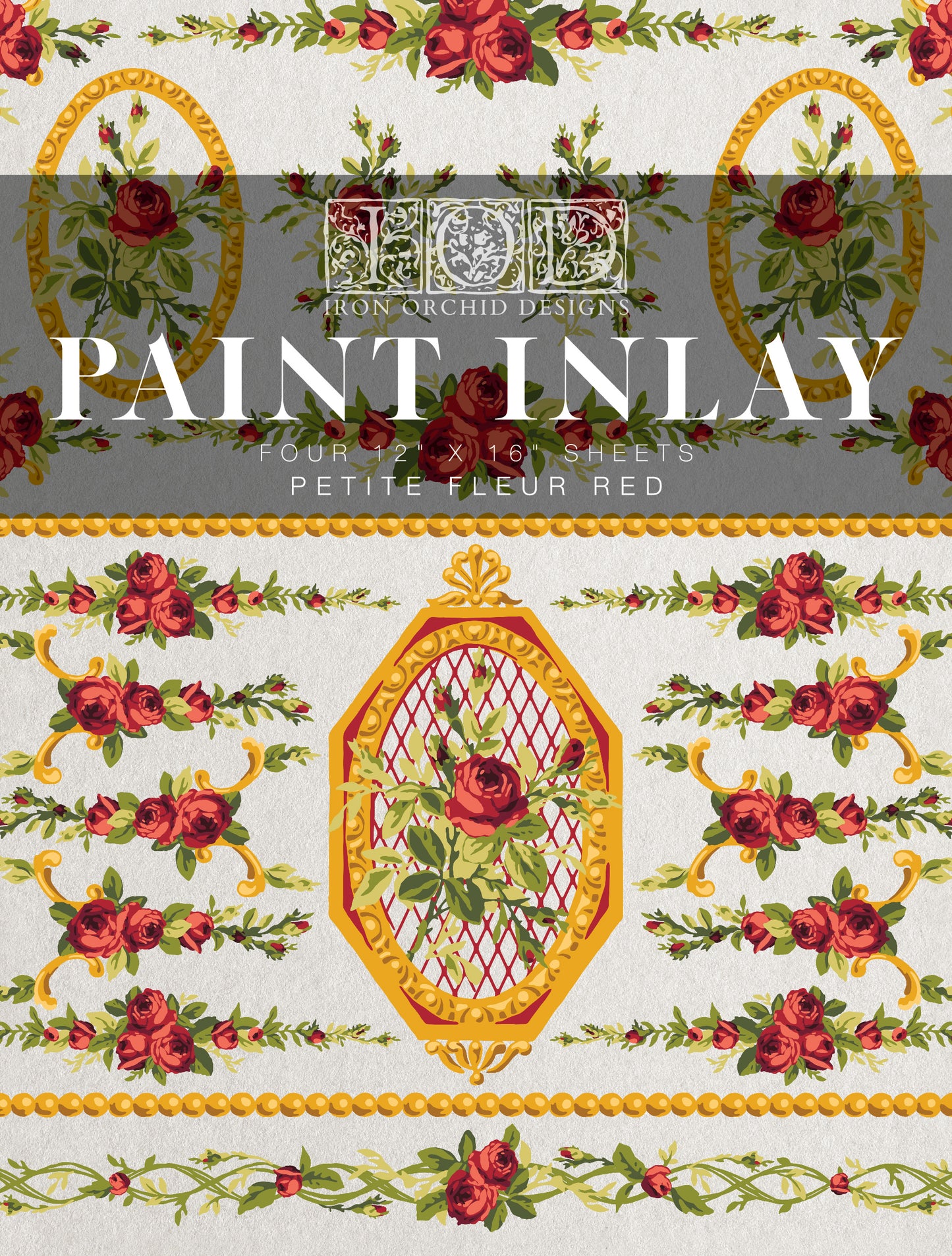 Petite Fleur Red Paint Inlay 12x16" FOUR Sheet Set by Iron Orchid Designs (IOD)