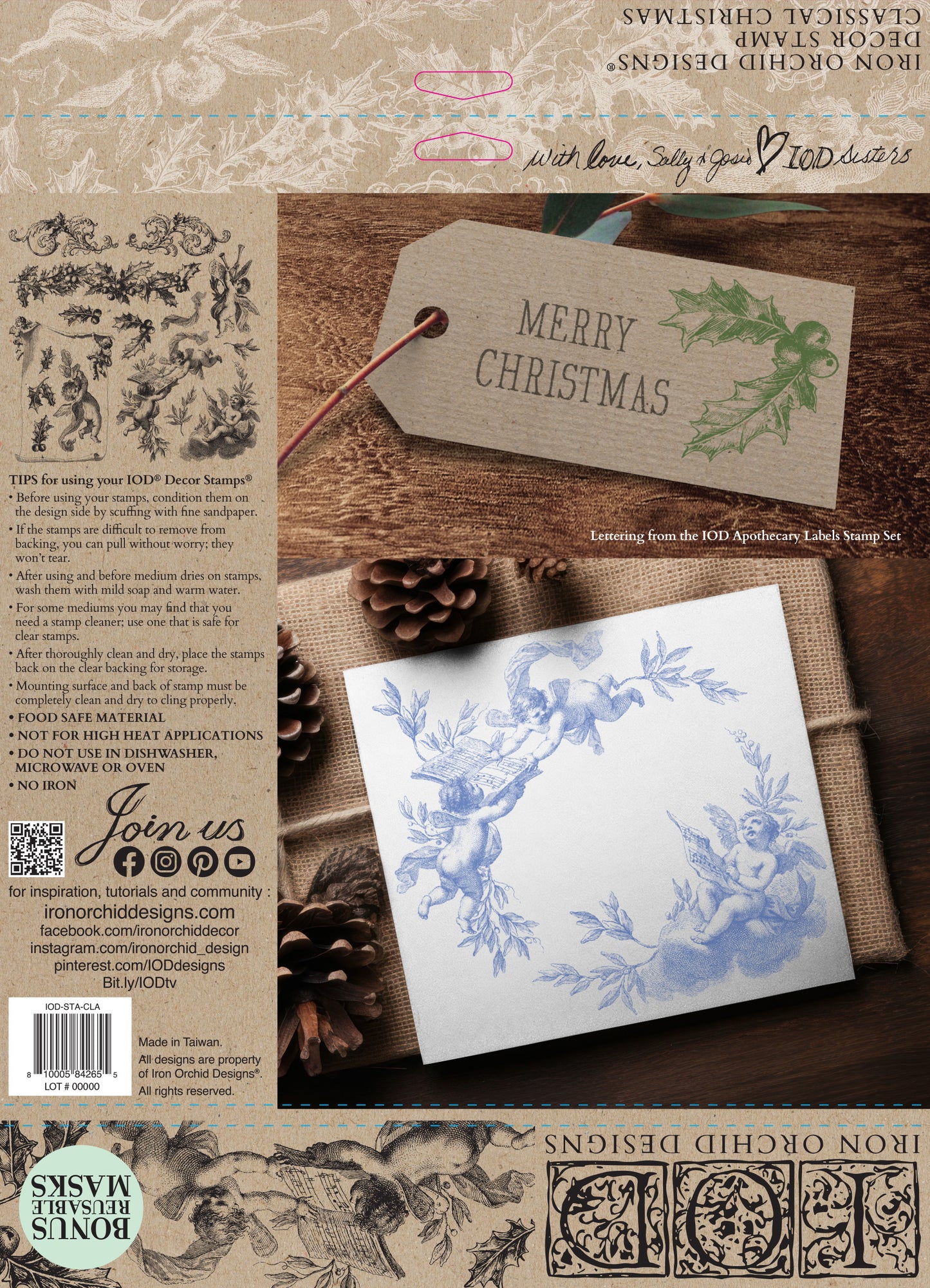 Classical Christmas Decor 12x12” Stamp by Iron Orchid Designs (IOD) *Limited Edition*