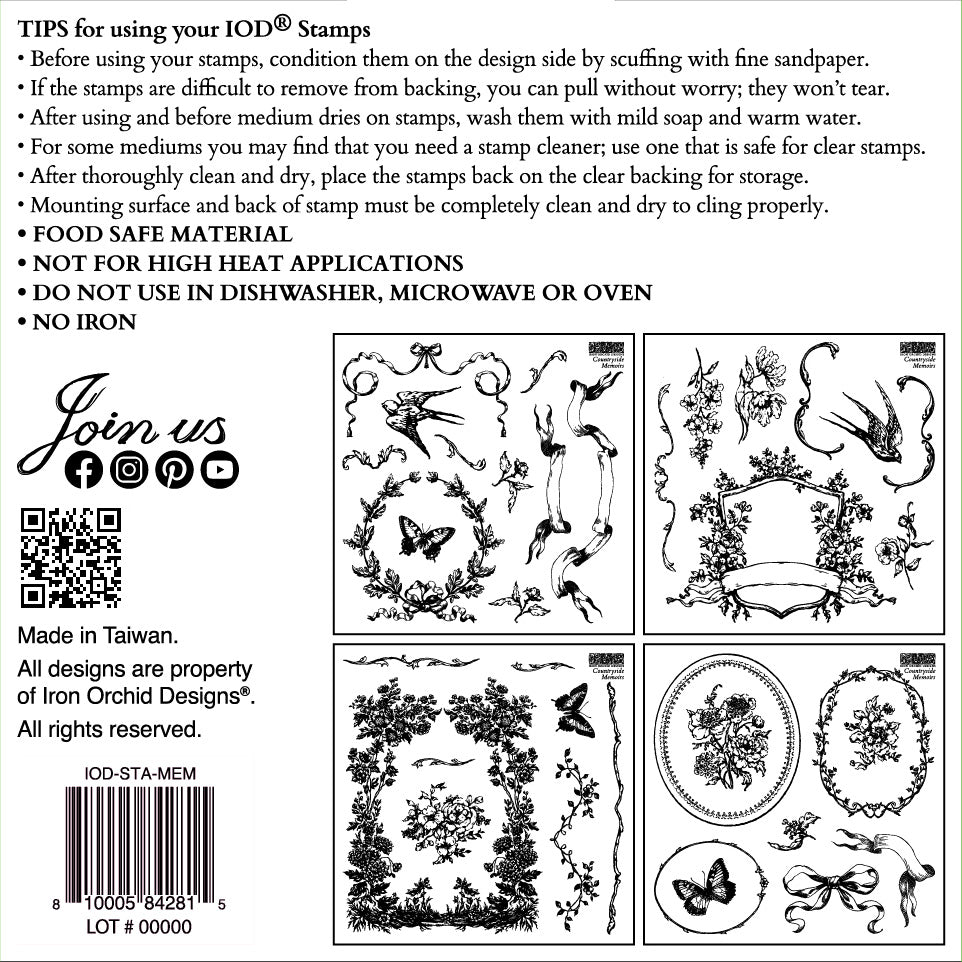 Countryside Memoirs Decor 6x6” Stamp FOUR Sheet Set by Iron Orchid Designs (IOD) (Copy)