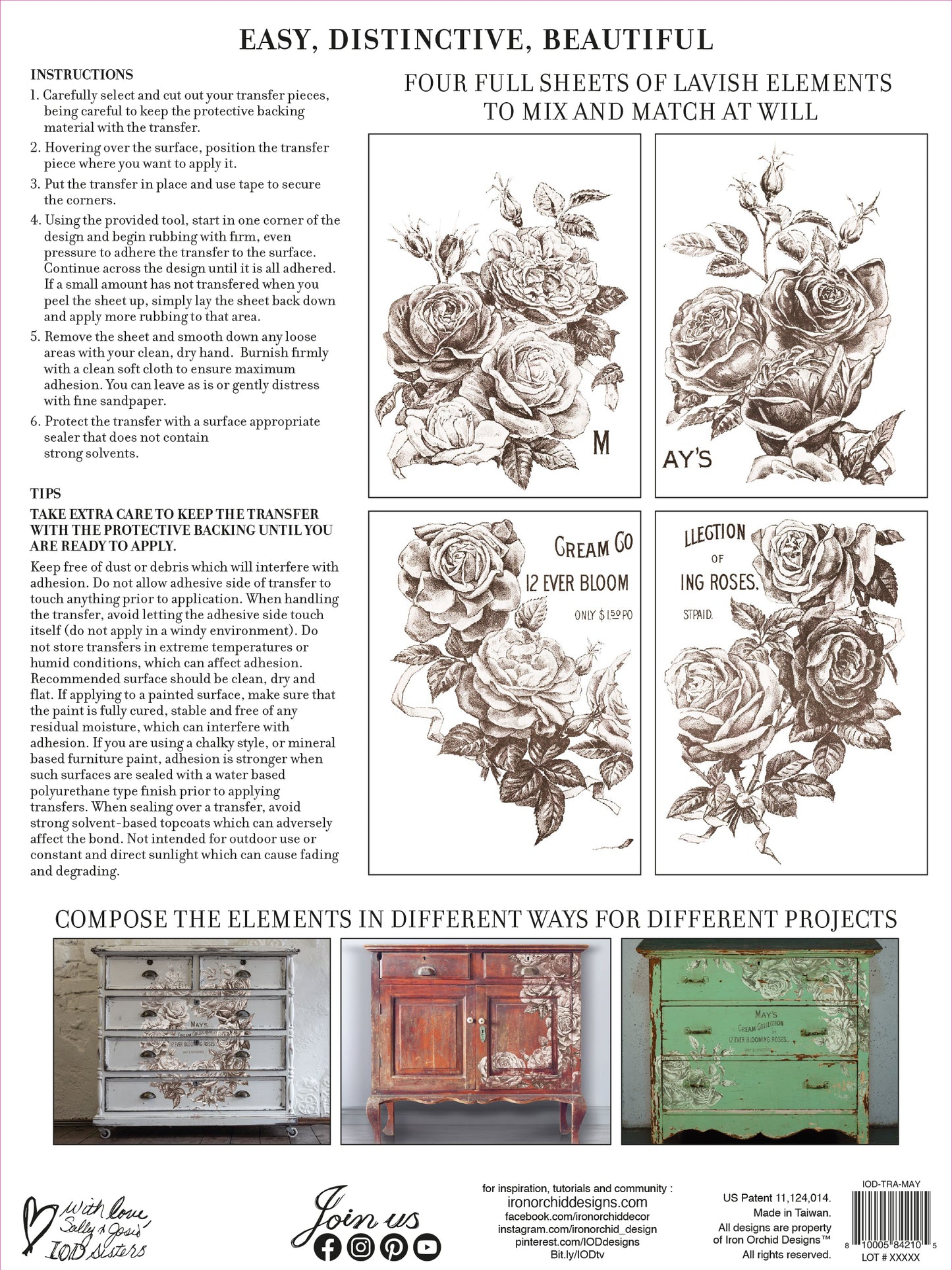May's Roses 12x16" Transfer Pad FOUR Sheet Set by Iron Orchid Designs (IOD)