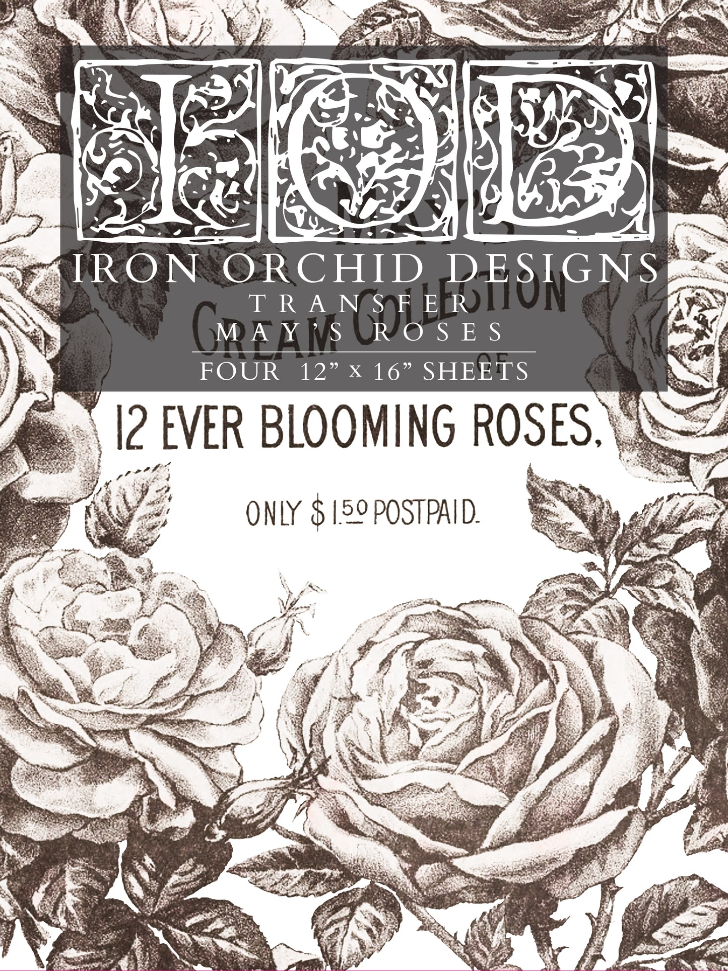 May's Roses 12x16" Transfer Pad FOUR Sheet Set by Iron Orchid Designs (IOD)