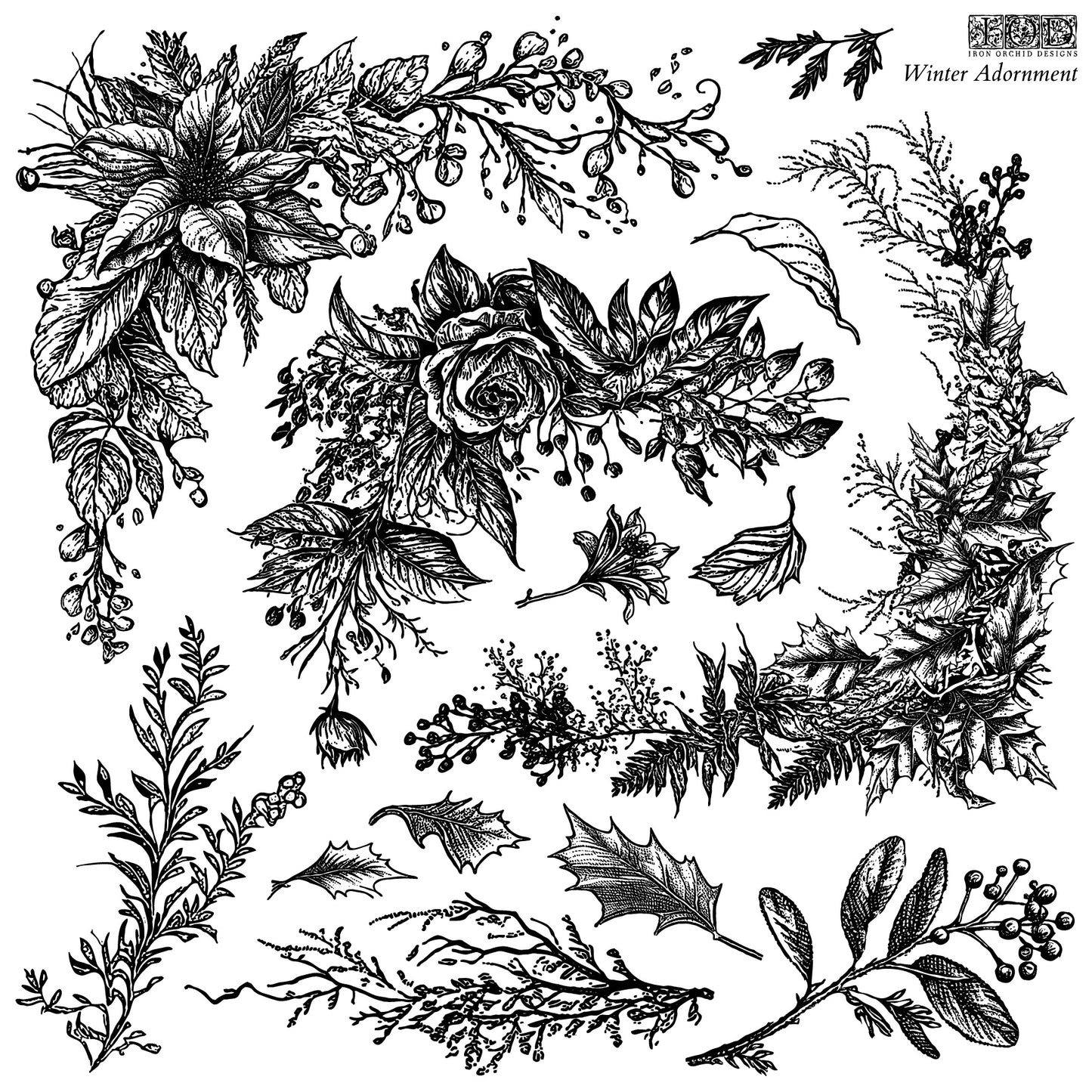 Winter Adornment 12x12" Decor Stamp TWO Sheet Set by Iron Orchid Designs (IOD) *Limited Edition*