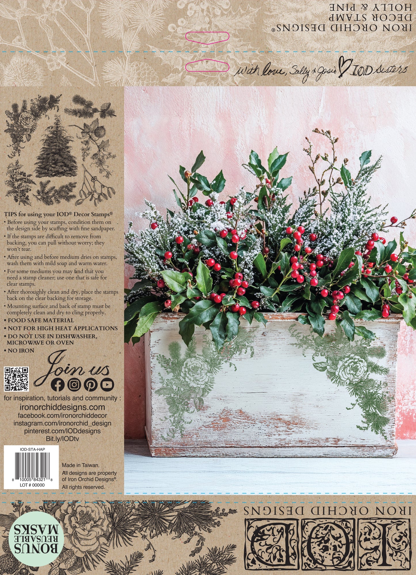 Holly & Pine 12x12" Decor Stamp by Iron Orchid Designs (IOD) Limited Edition