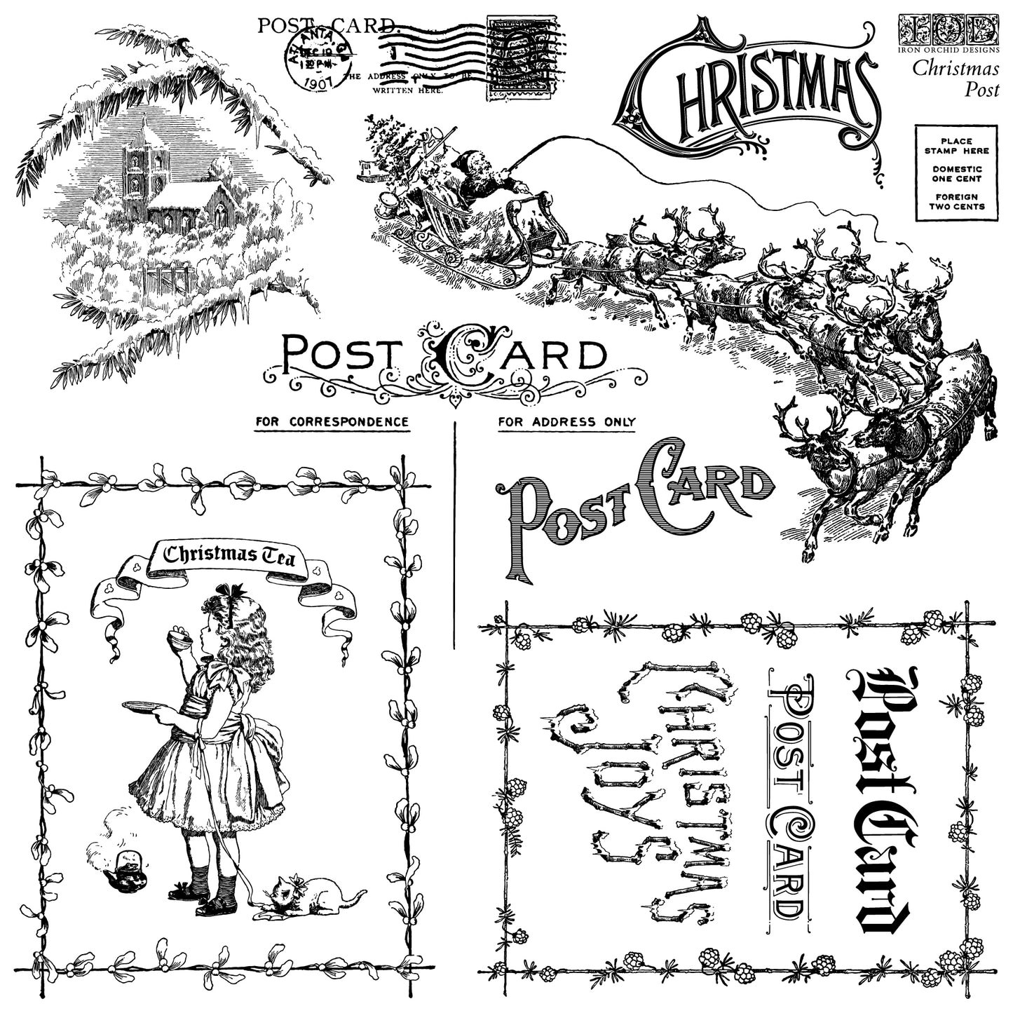 Christmas Post 12x12" Decor Stamp by Iron Orchid Designs (IOD) Limited Edition