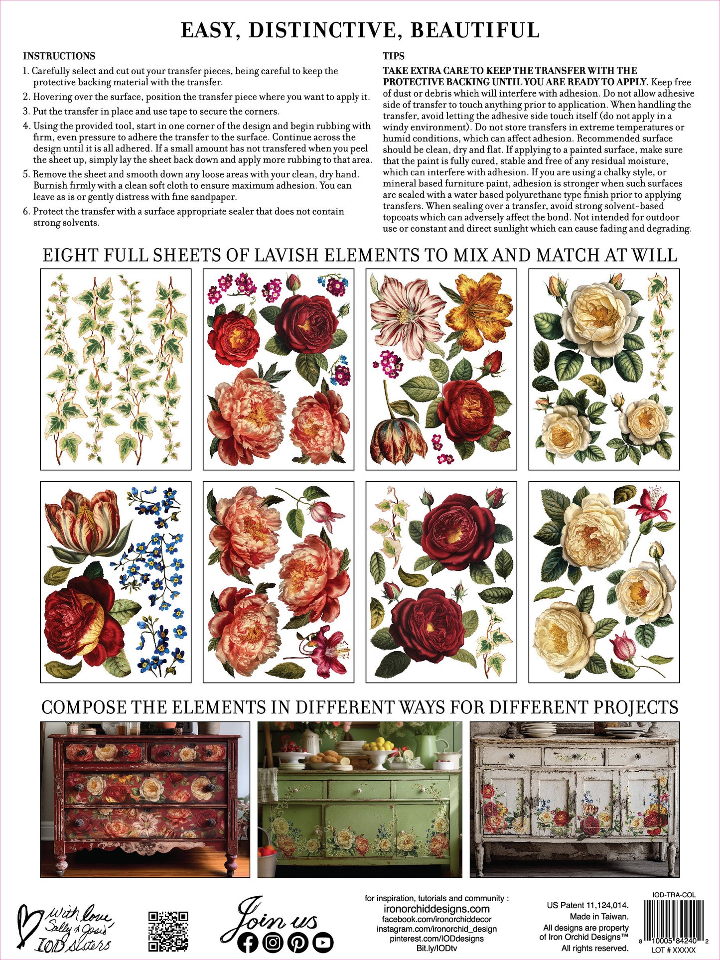 Collage De Fleur Decor Transfer Pad 12x16" EIGHT Sheet Set by Iron Orchid Designs (IOD)