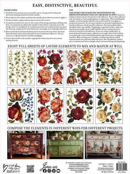 Collage De Fleur Decor Transfer Pad 12x16" EIGHT Sheet Set by Iron Orchid Designs (IOD)