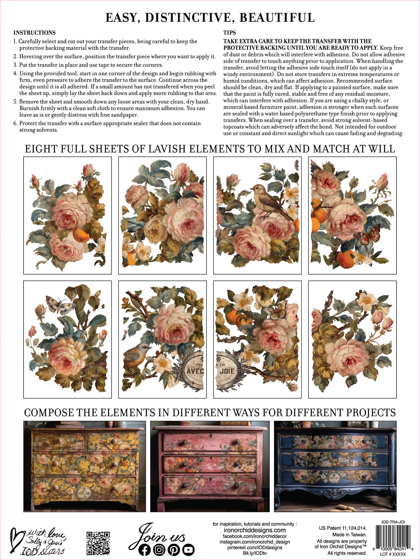 Joie des Roses Decor Transfer Pad 12x16" EIGHT Sheet Set by Iron Orchid Designs (IOD)