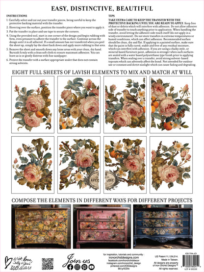 Joie des Roses Decor Transfer Pad 12x16" EIGHT Sheet Set by Iron Orchid Designs (IOD)