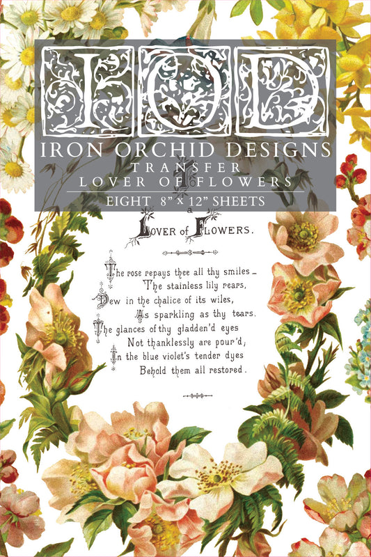 Lover of Flowers 8x12" Transfer Pad EIGHT Sheet Set by Iron Orchid Designs (IOD)