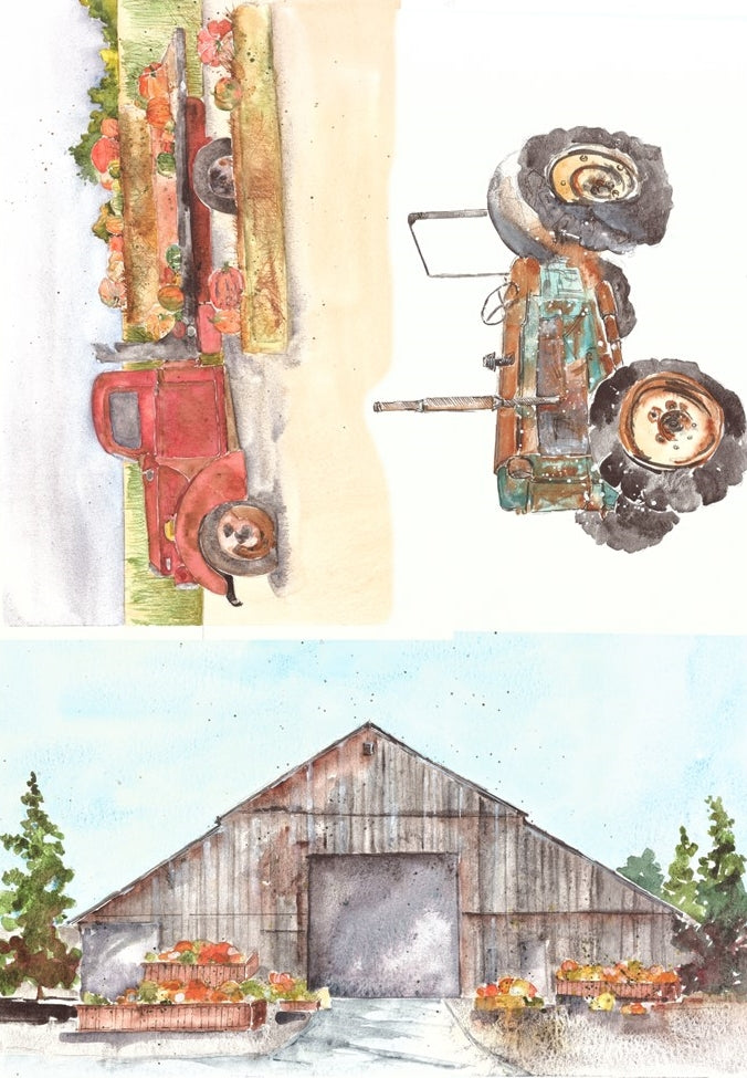 Fall Farm Project Blocks 21x29" Decoupage Paper by Roycycled Treasures
