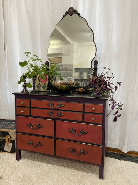 Burgundy Wine and Eggplant Dresser with Mirror