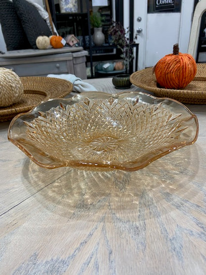 Orange Toned Carnival Glass Decorative Bowl