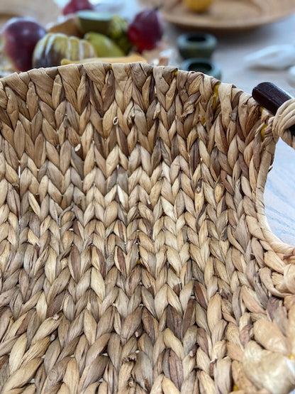 Large Natural Fiber Basket with Wooden Handles
