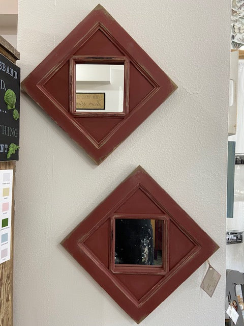 Aged Red Hanging Wall Mirrors (Set of 2)