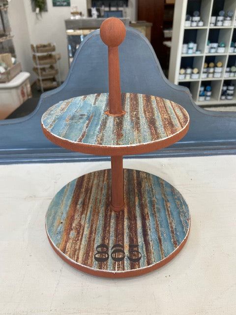 Rusty Corrugated Tin Two Tiered Tray