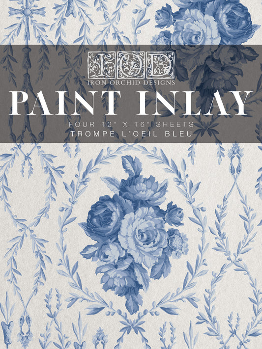 Trompe l'oeil Bleu 12x16" Paint Inlay FOUR Sheet Set by Iron Orchid Designs (IOD)