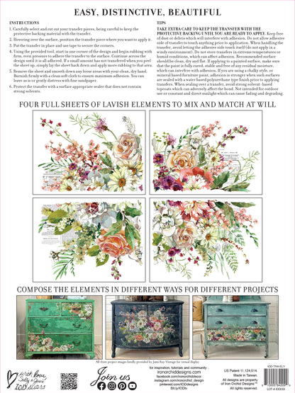 Elysium 12x16" Decor Transfer Pad FOUR Sheet Set by Iron Orchid Designs (IOD)