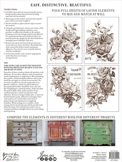 May's Roses 12x16" Transfer Pad FOUR Sheet Set by Iron Orchid Designs (IOD)