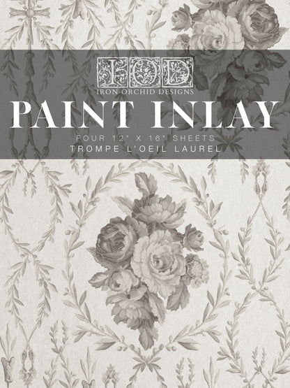 Trompe l'oeil Laurel 12x16" Paint Inlay FOUR Sheet Set by Iron Orchid Designs (IOD)