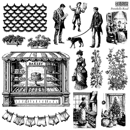 Portobello Road 12x12" Decor Stamp TWO Sheet Set by Iron Orchid Designs (IOD) *Limited Edition*