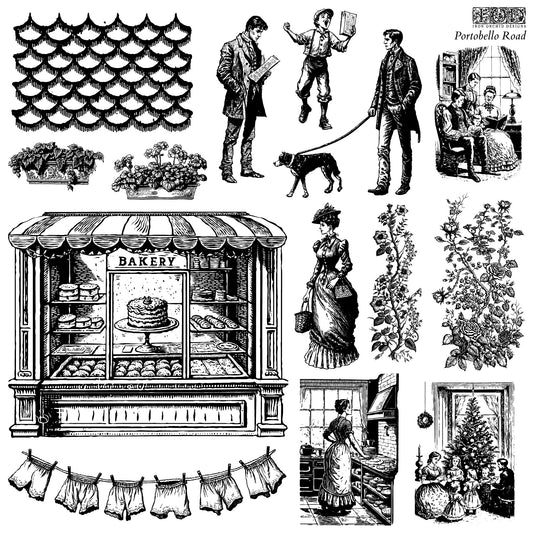 Portobello Road 12x12" Decor Stamp TWO Sheet Set by Iron Orchid Designs (IOD) *Limited Edition*