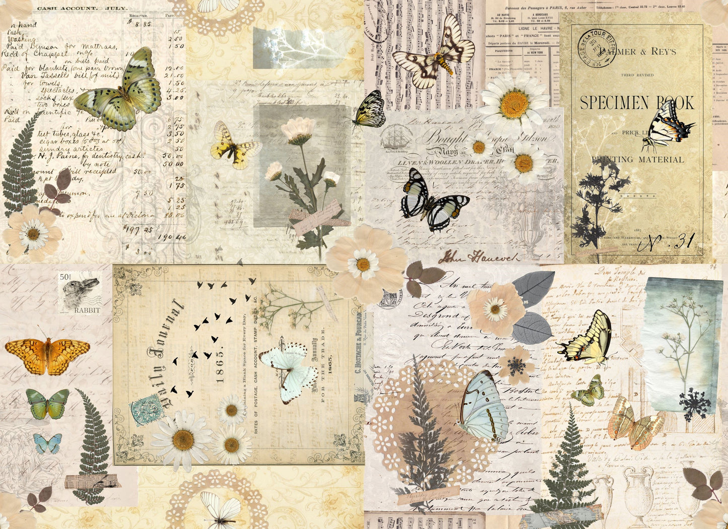 Pressed Flowers Masterboard 21x29" Decoupage Paper by Roycycled Treasures