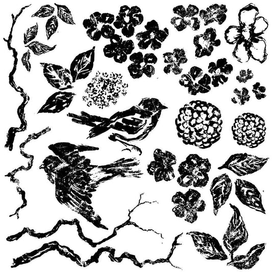 Birds Branches Blossoms 12x12" Décor Stamp by Iron Orchid Designs (IOD)