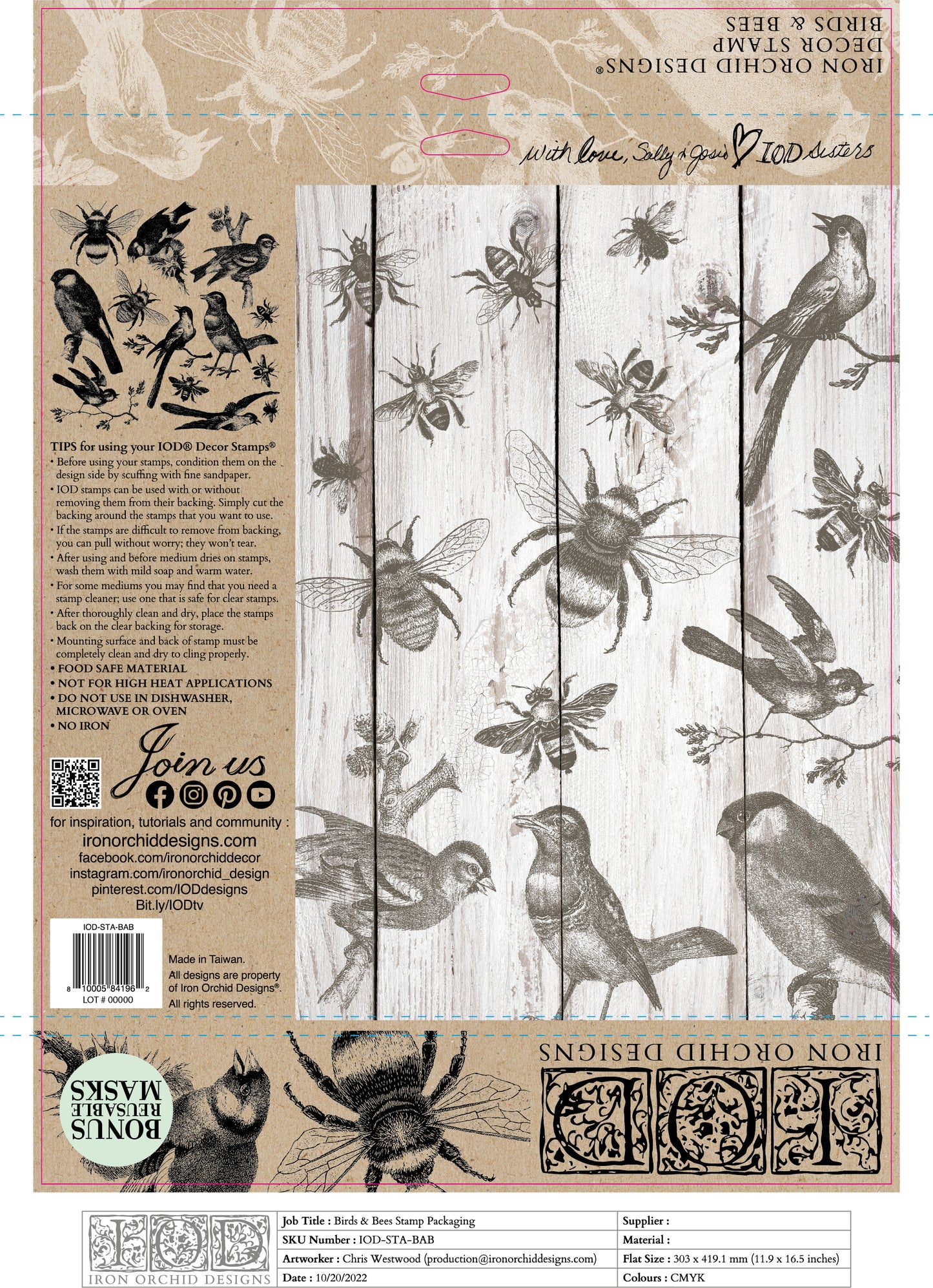 Birds & Bees 12x12" Decor Stamp by Iron Orchid Designs (IOD)