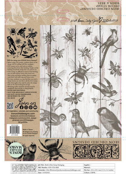 Birds & Bees 12x12" Decor Stamp by Iron Orchid Designs (IOD)