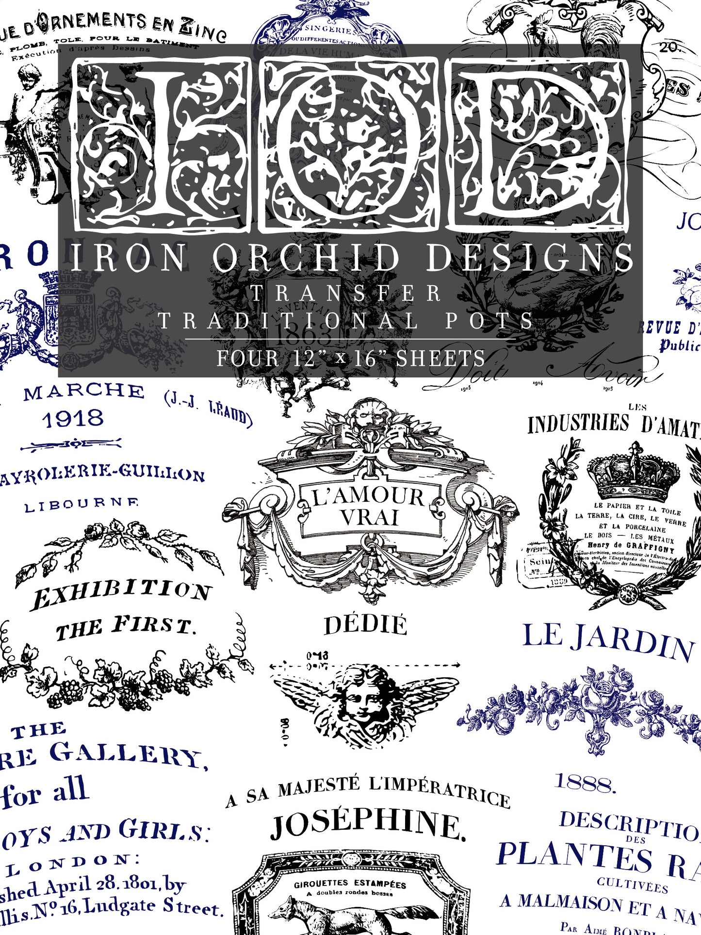 Traditional Pots 12x16" Decor Transfer FOUR Sheet Set by Iron Orchid Designs (IOD)