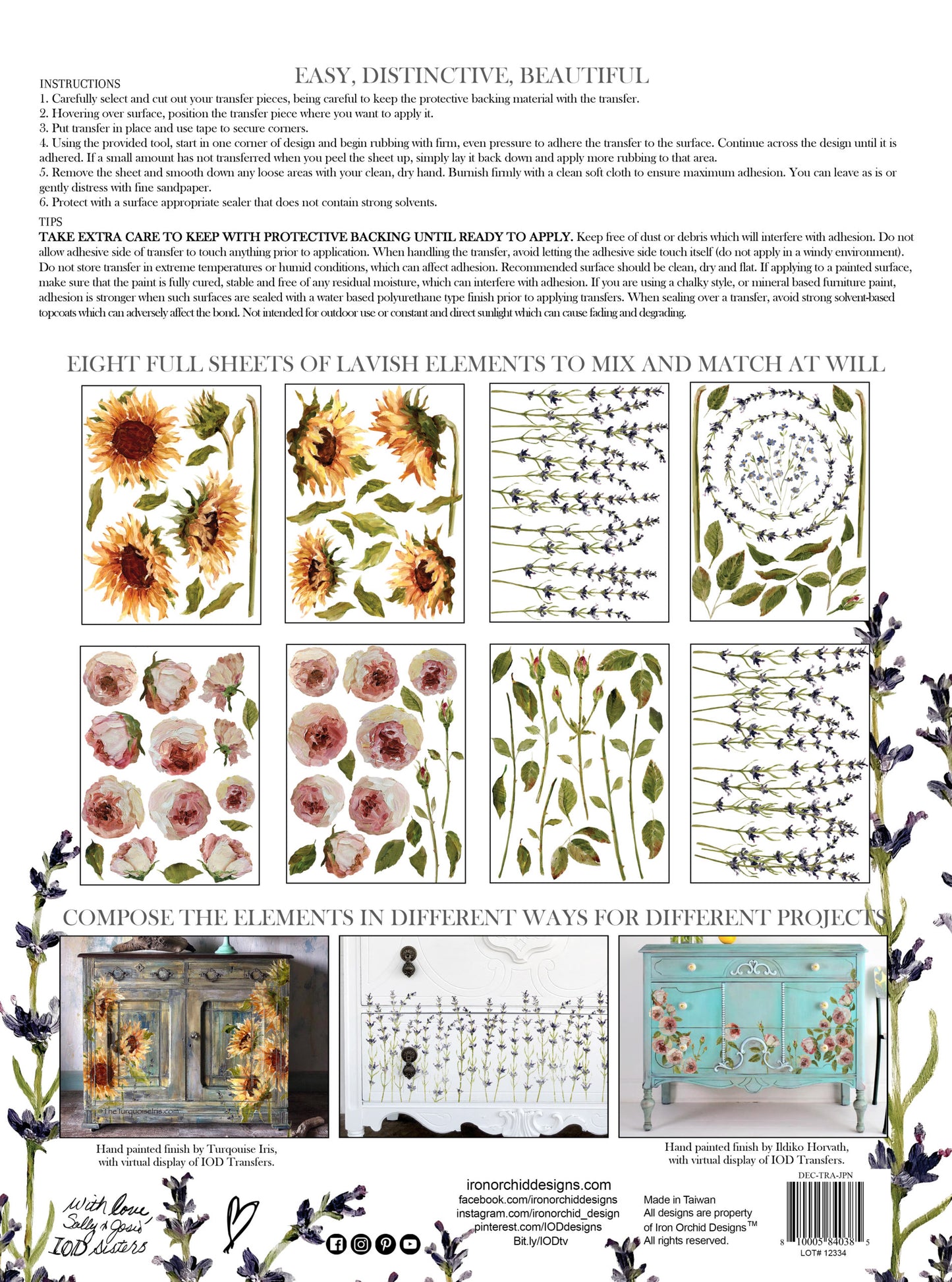 Painterly Florals IOD Decor Transfer 12x16" Pallet - 8 sheets per pack