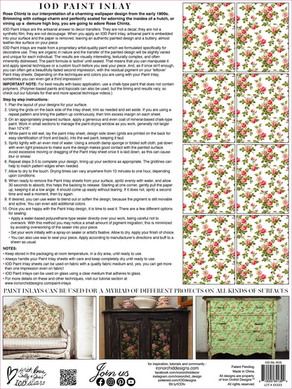 Rose Chintz 12x16" Paint Inlay EIGHT Sheet Set by Iron Orchid Designs (IOD)