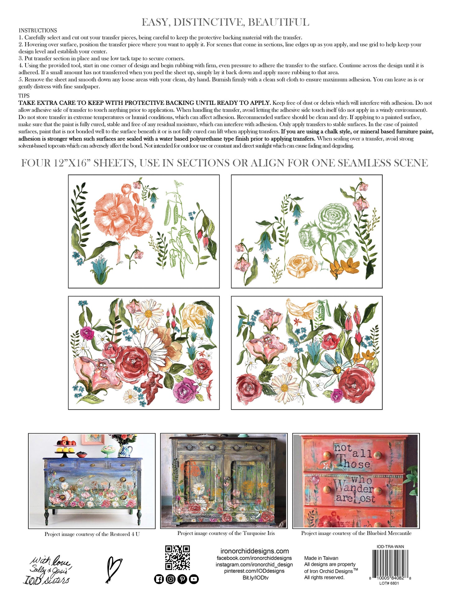 Wander 12x16" Decor Transfer FOUR Sheet Set by Iron Orchid Designs (IOD)